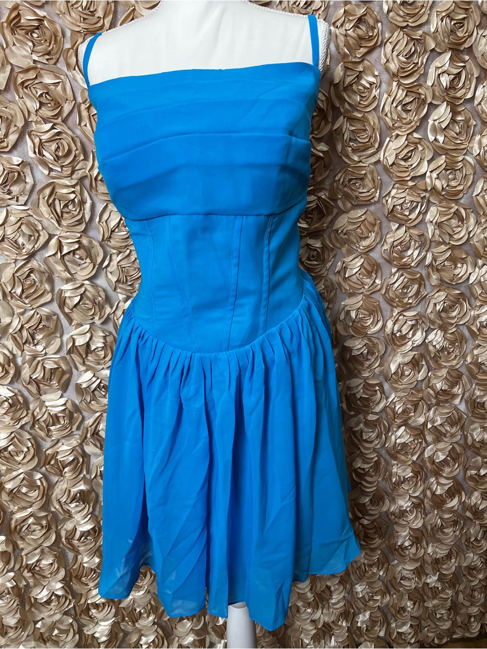 Blue Strapless Fit-and-Flare Dress